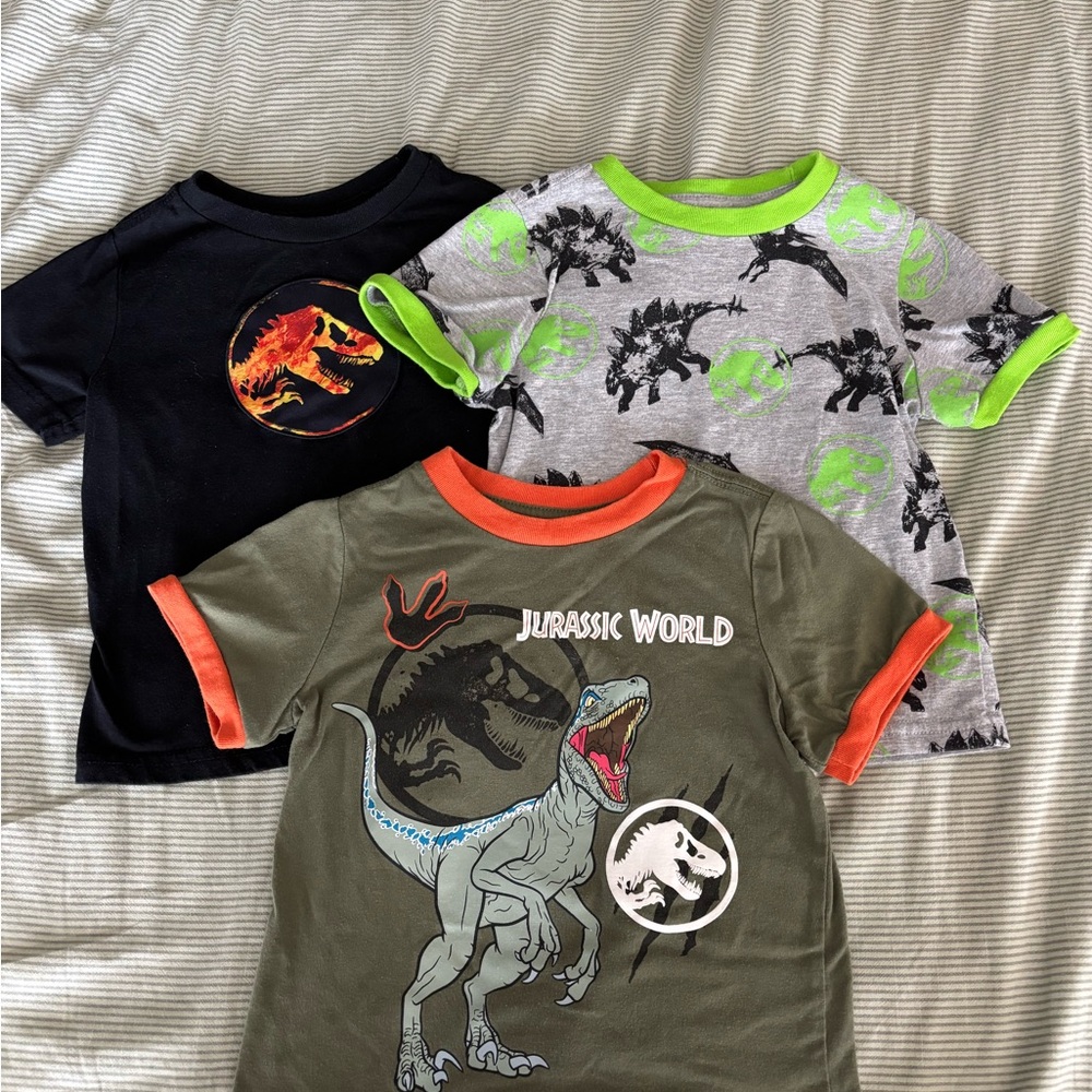 Jurassic World Kids Dinosaur T-Shirt Trio - Black, Gray, Green